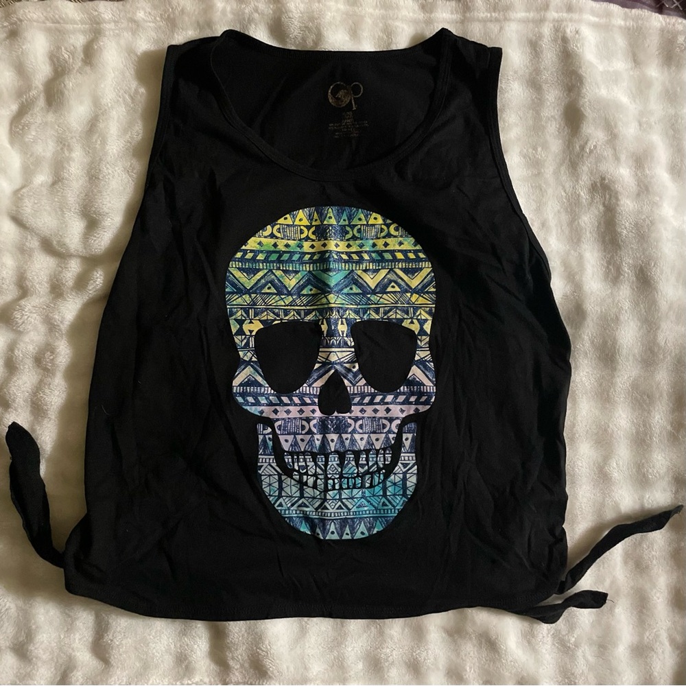 Ocean Pacific OP Tank Top Juniors XL (15-17) Black Sleeveless Skull Tribe Print